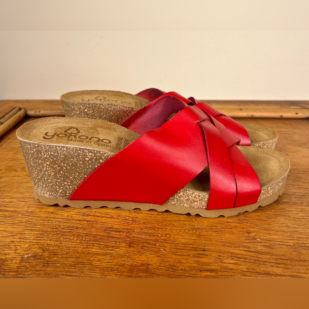 Yokono Made in Spain Leather Cork Slide Sandals Red Size 8
